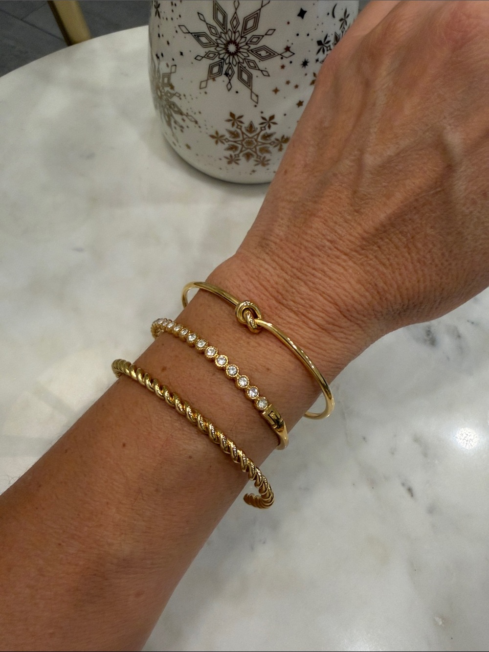 Gold Trio Bracelet Set with Knot Accent and Cubic Zirconia - Women Jewelry